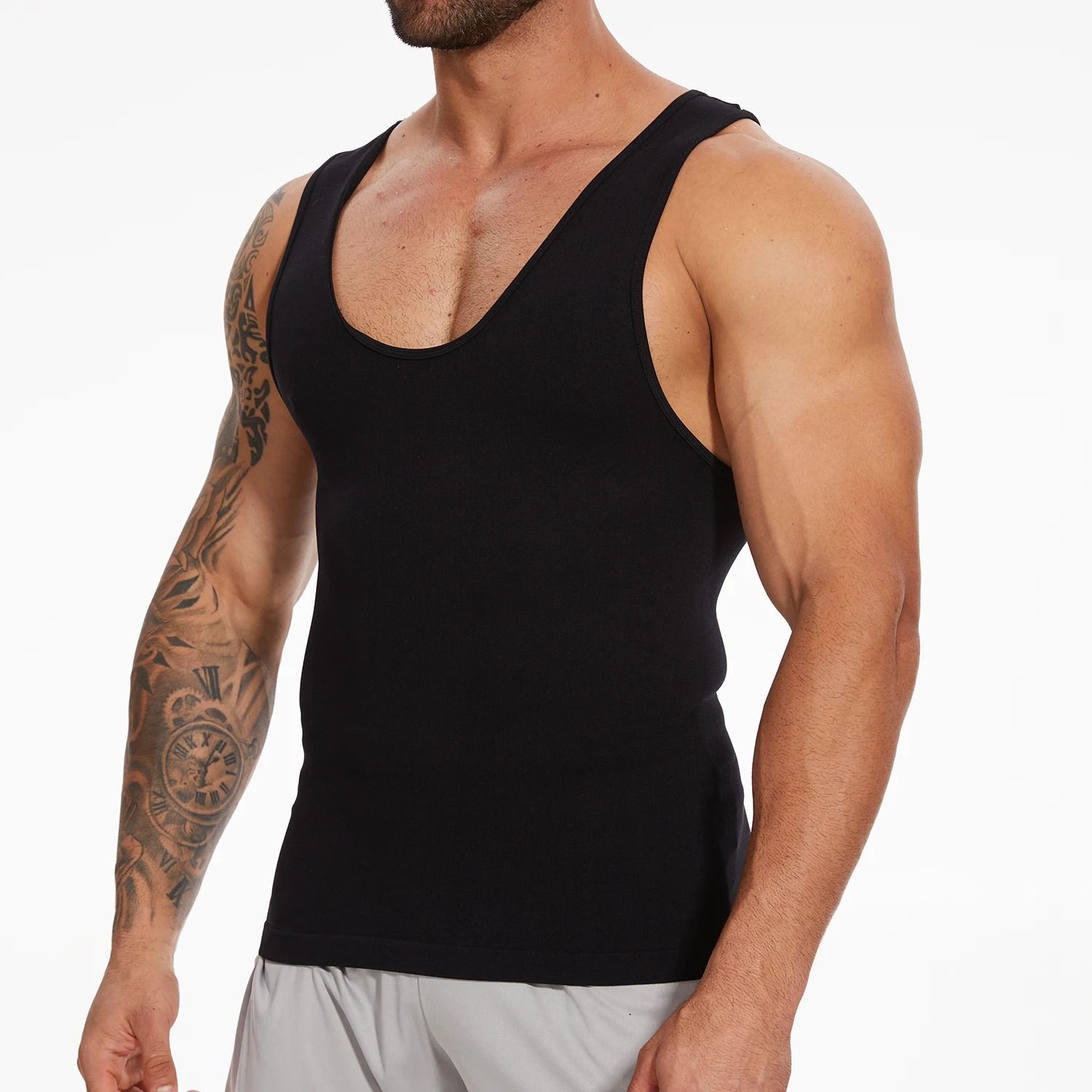 Men Slimming Body Shaper Compression T Shirt with Tummy Control