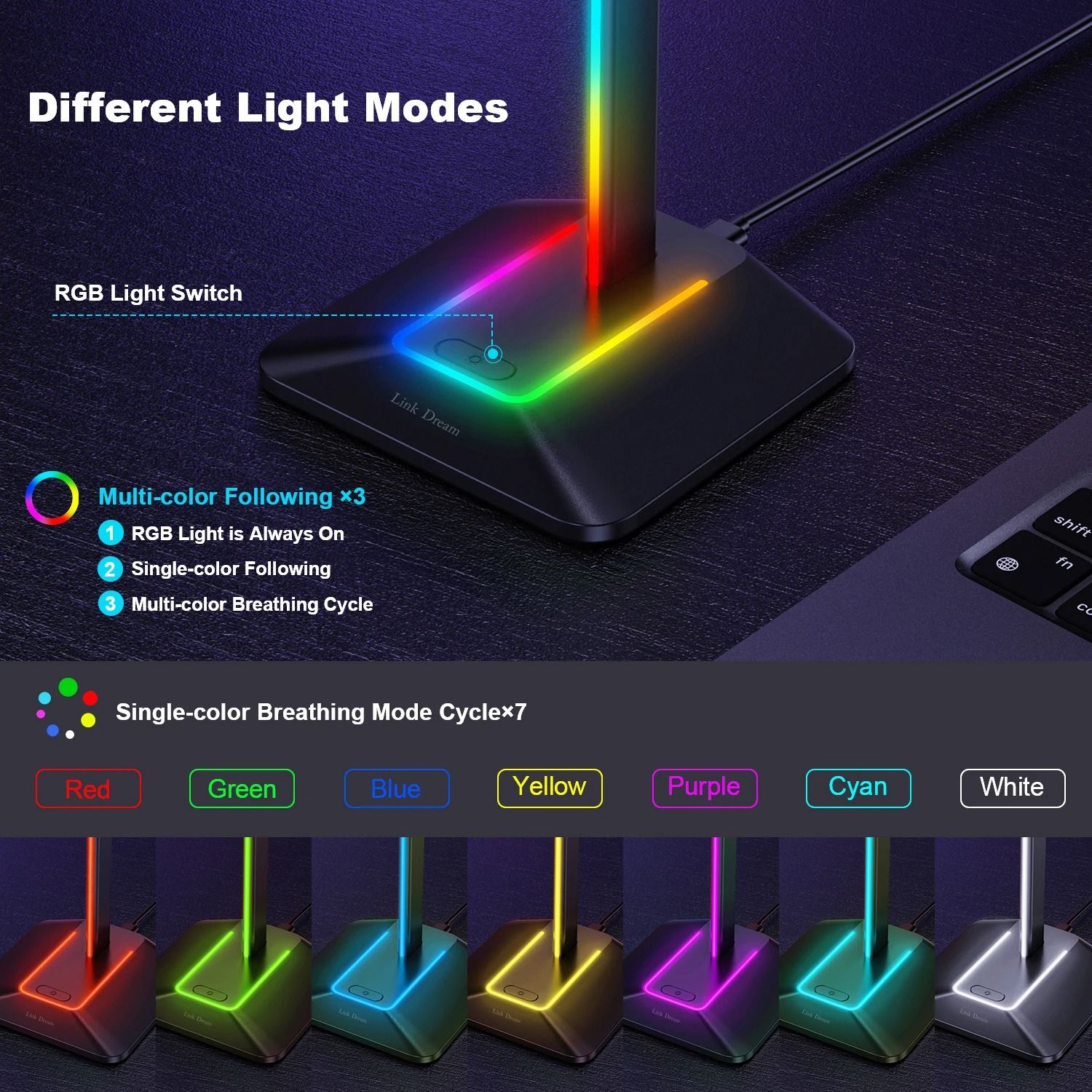 New Bee Z8 RGB Headphones Stand with USB Hub