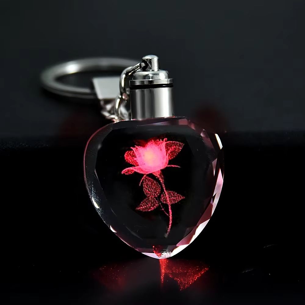 Fairy Rose Heart Crystal LED Keychain Lover Gift Bag Charm