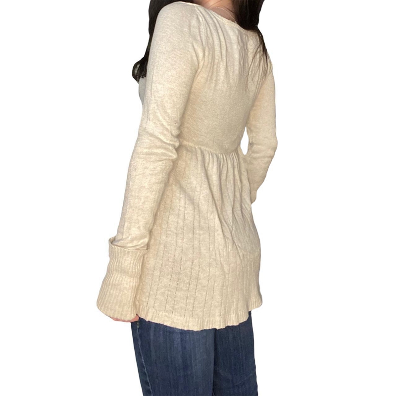 Aesthetic Grunge Babydoll Knitted Sweater, Cottage Milkmaid Pullovers, Knitwear T-shirts for Women
