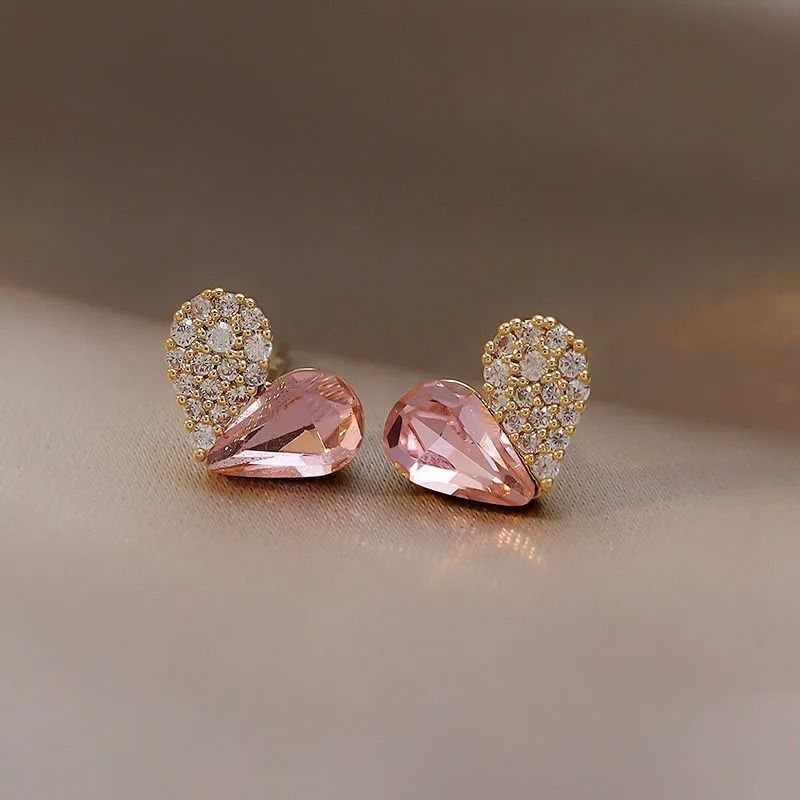 Crystal Heart Stud Earrings for Women