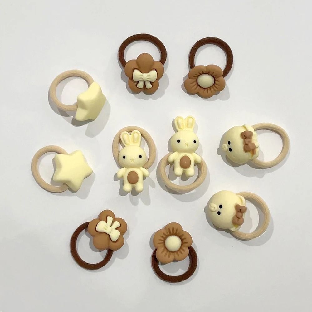 10-Piece Baby & Toddler Hair Tie Set – No-Hurt Elastic Mini Scrunchies with Cute Cartoon Bears, Rabbits & Flowers