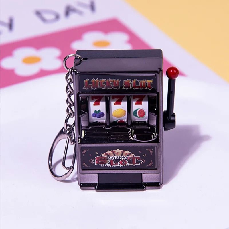Funny Mini Slot Machine Toy Keychain Fruit Gaming Machine Bag Pendant Charm