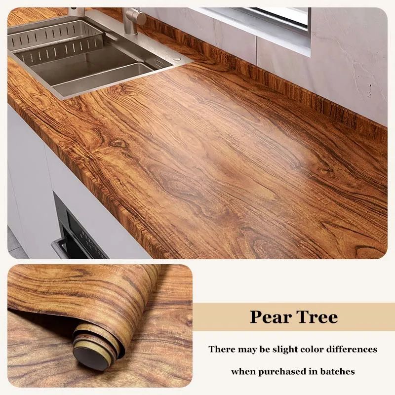 Wood Grain Peel & Stick Cabinet Film - Waterproof, Flame-Retardant Kitchen Renovation Wrap