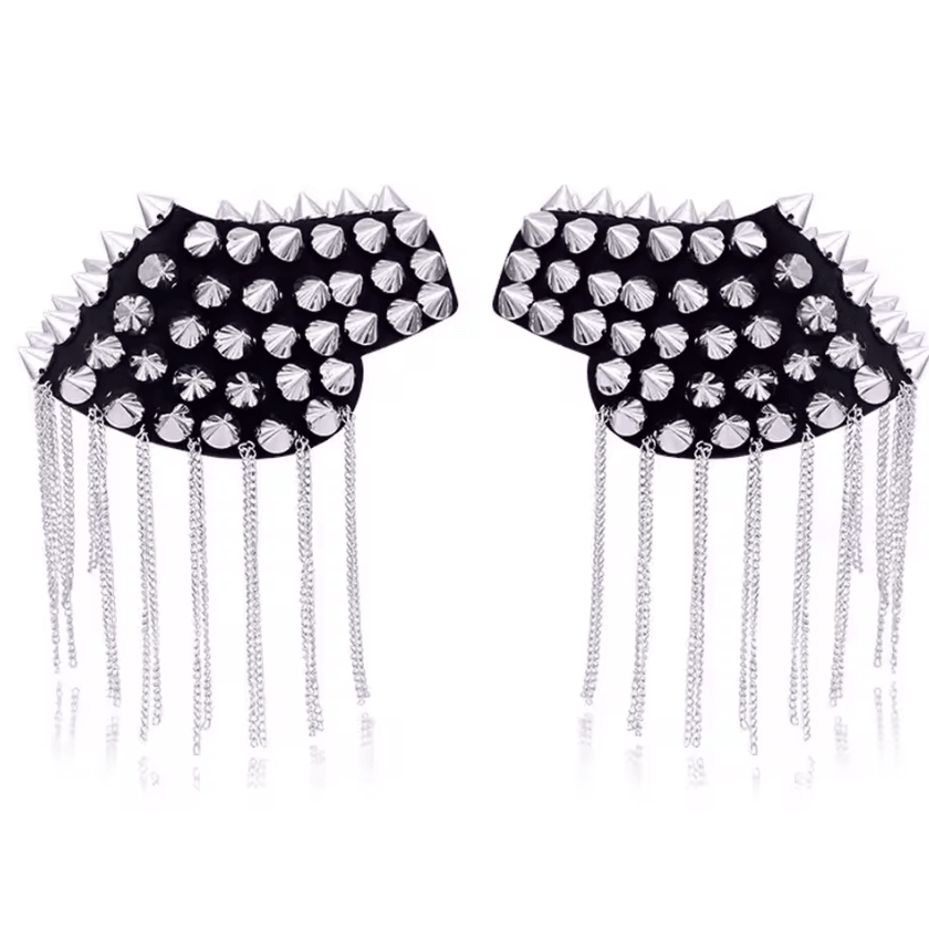 Punk Chain Tassel Shoulder Epaulet Brooch – Metal Rivet Statement Shoulder Pads (1 Pair)