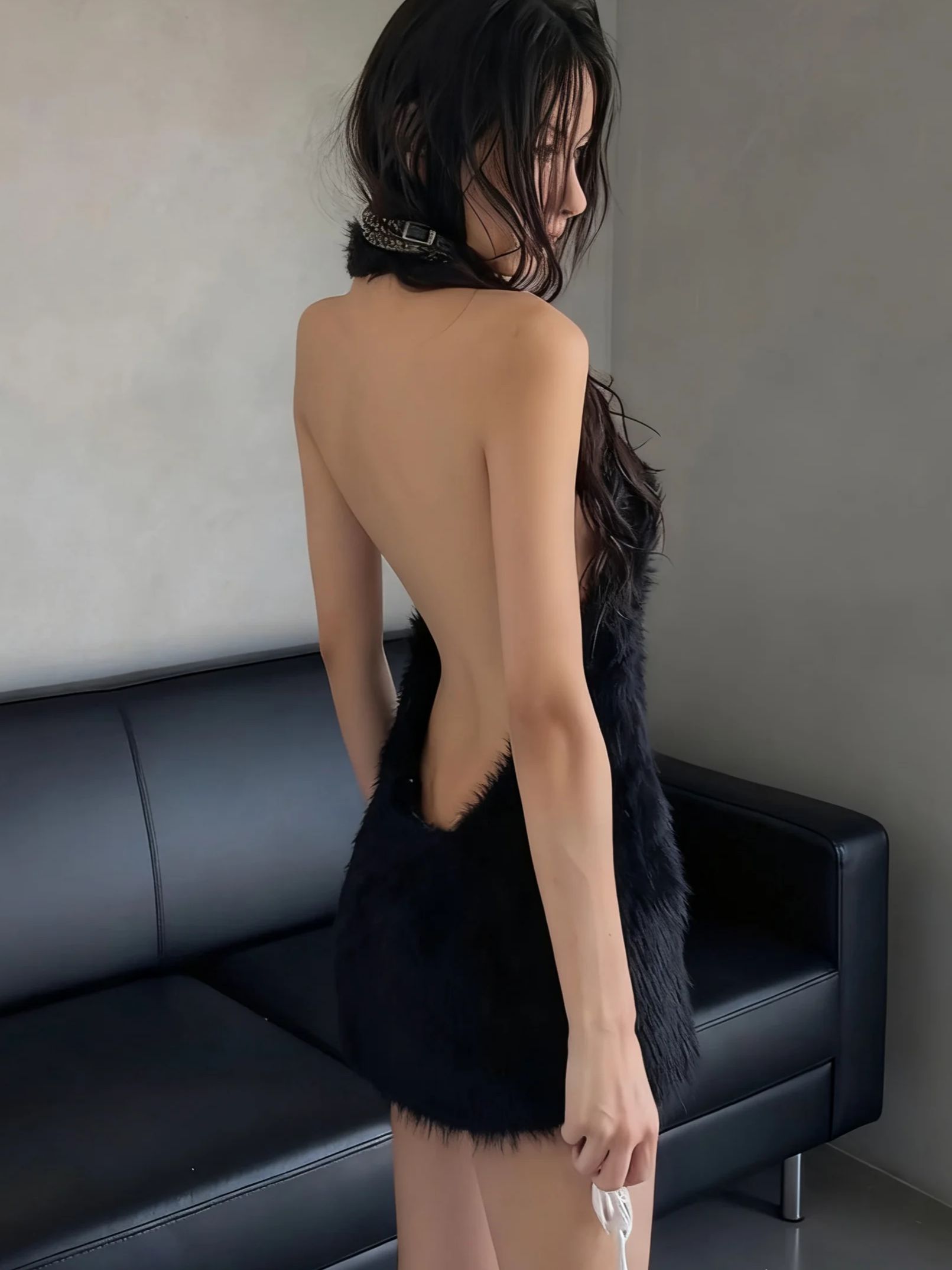 Backless Stretch Skinny Dress Autumn Sexy Women Halter Peach Bodycon Street Trendy