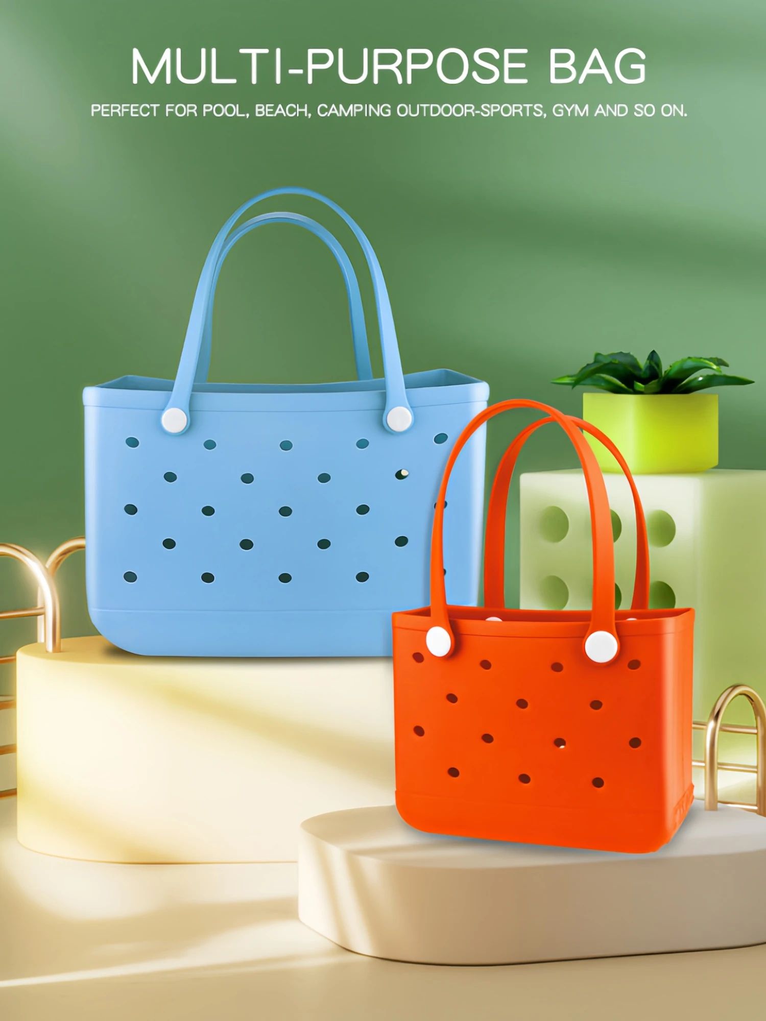 Lightweight Beach Grid Tote Bag