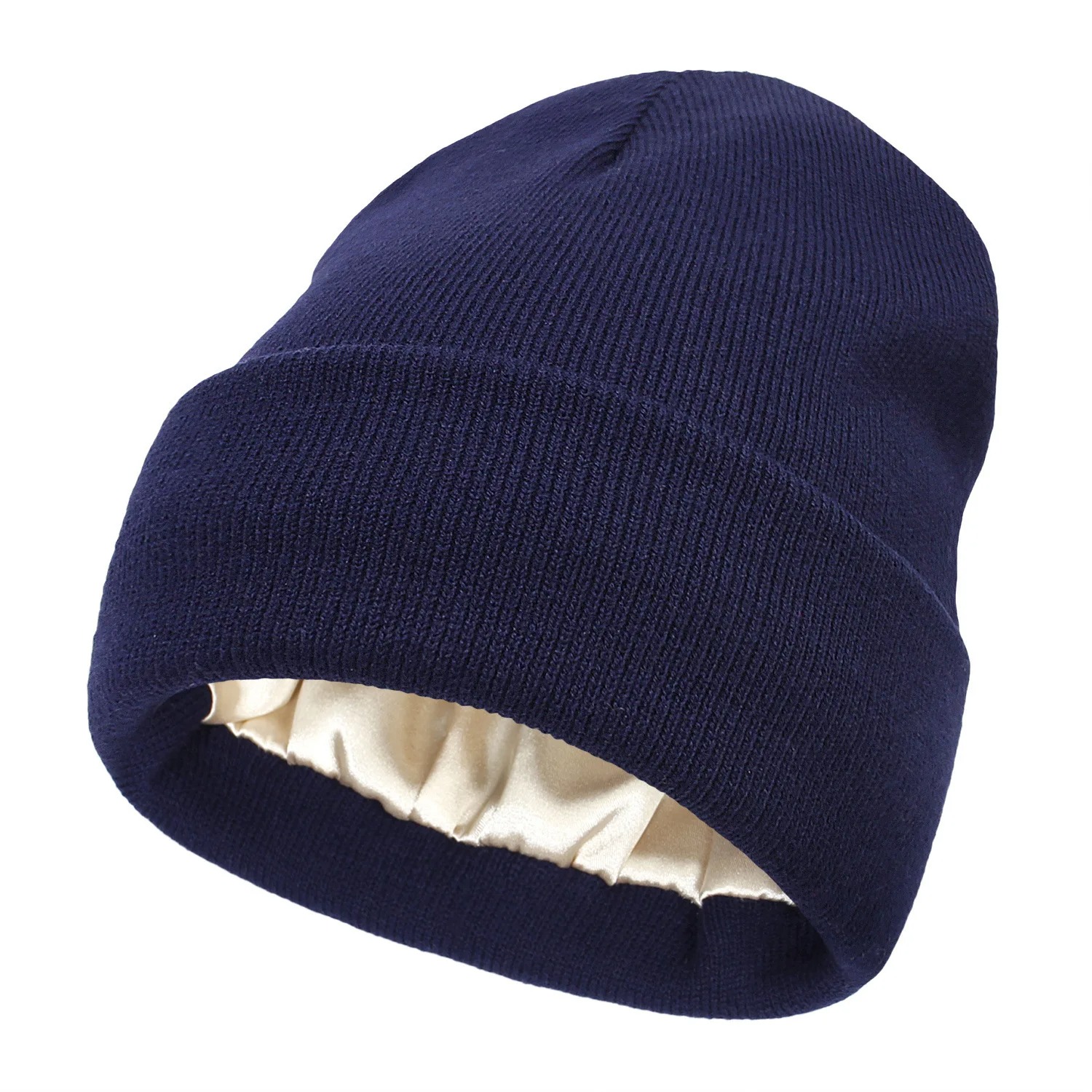 Winter Silk Lining Beanie, Unisex Anti Static Hat, Slouchy Warm Cuffed Skullies, Satin Lined Hair Cover Sleep Cap