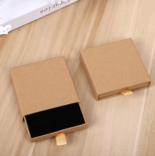 Thick Kraft Paper Drawer Jewelry Box with Sponge Insert