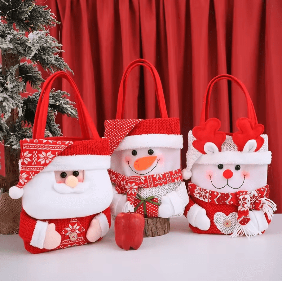 Festive Christmas Gift Tote Bags for Kids | Cartoon Christmas Eve Candy Gift Sacks