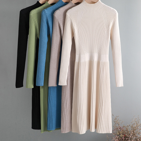 Thick Knit Autumn Winter Dress Female, Slim Long Sweater Dress Women, Slim A-line Basic Dress Casual