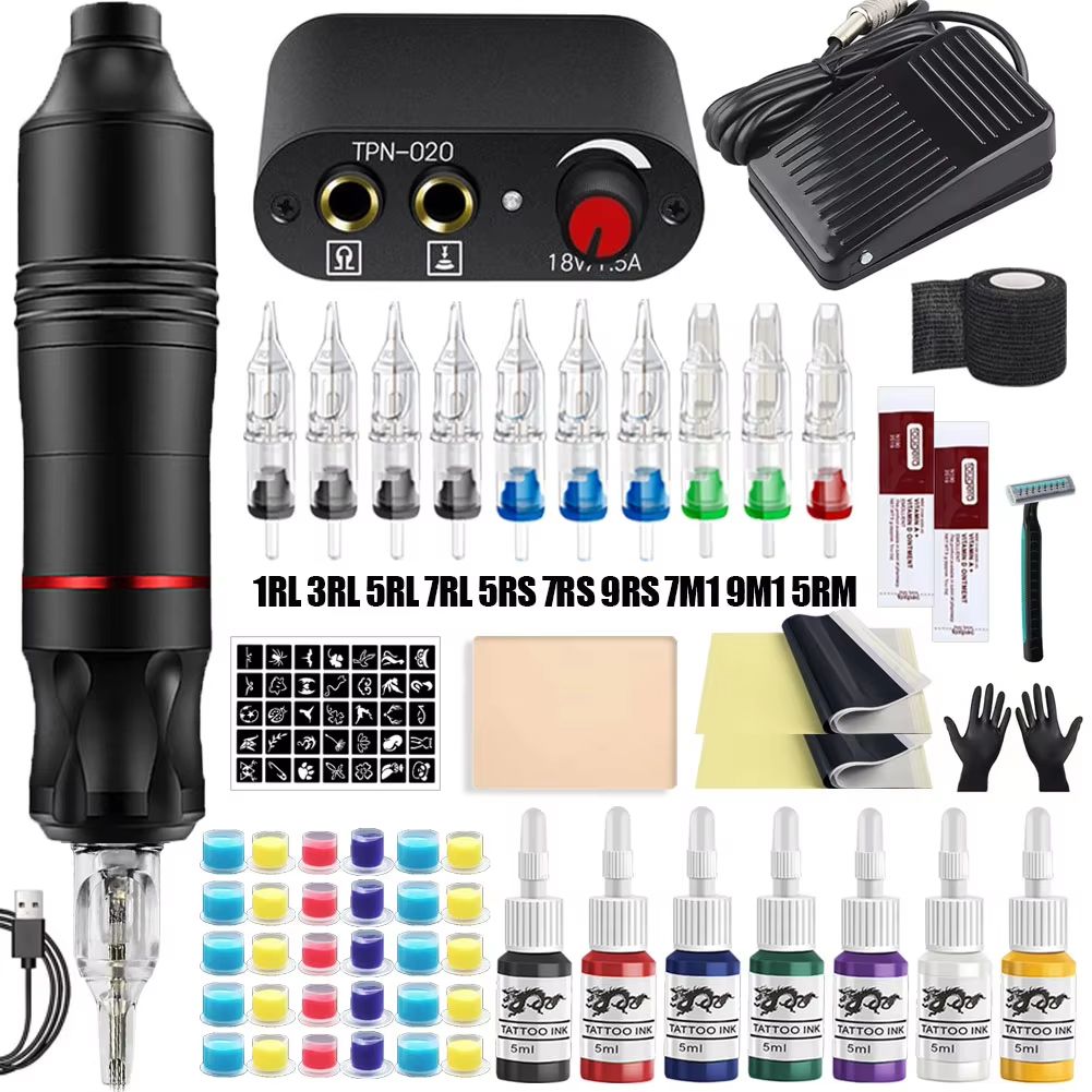 Professional Rotary Tattoo Machine Kit – Complete Tattoo Pen Set with Power Supply & Needles