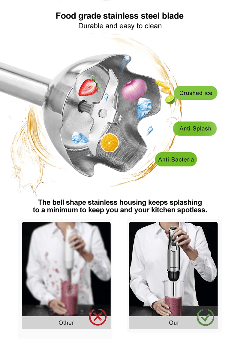 BioloMix 4 in 1 Hand Blender with Chopper and Smoothie Cup