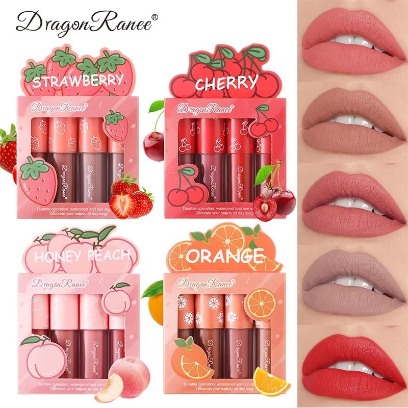 Mini Velvet Matte Lip Gloss Set Long-Lasting Fruit Scented Lip Tint