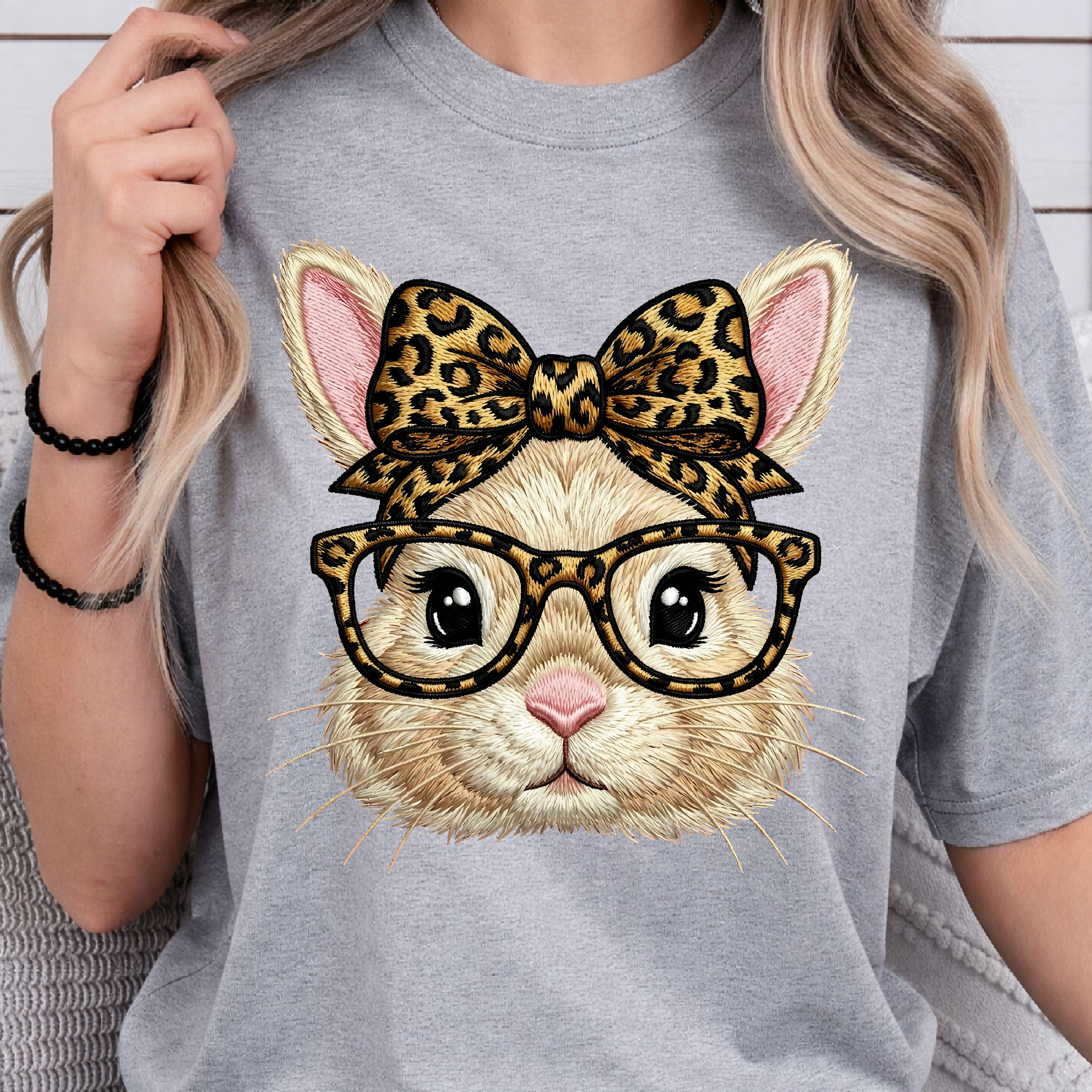 Bunny With Leopard Glasses Shirt, Cute Easter Bunny T-Shirt, Fun Animal Tee