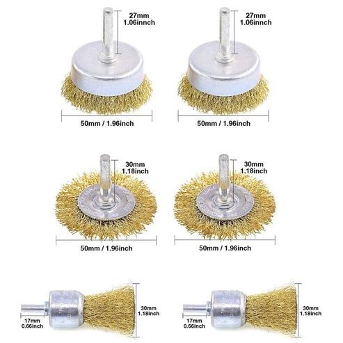 Rust Removal Wire Brush Set, Cup and Wheel Brushes Shank, Carbon Steel Paint Stripping Drill Bits