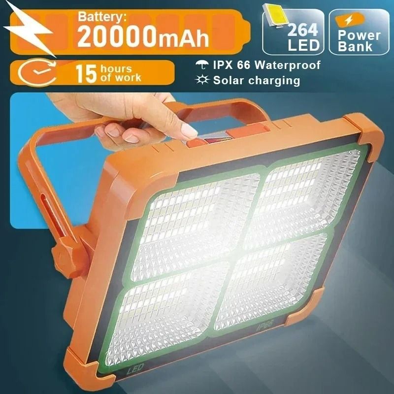 LED Reflector Floodlight USB Rechargeable Solar Camping Lantern for Outdoor Use