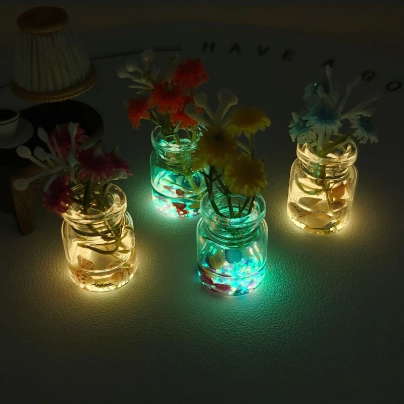 Glow-in-the-Dark Artificial Flower Vase – Luminous Floral Ornament for Car Dashboard & Home Decor