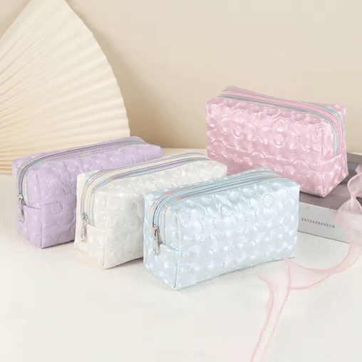 GlimmerBloom Floral Glitter Stationery Pouch for Study & Office