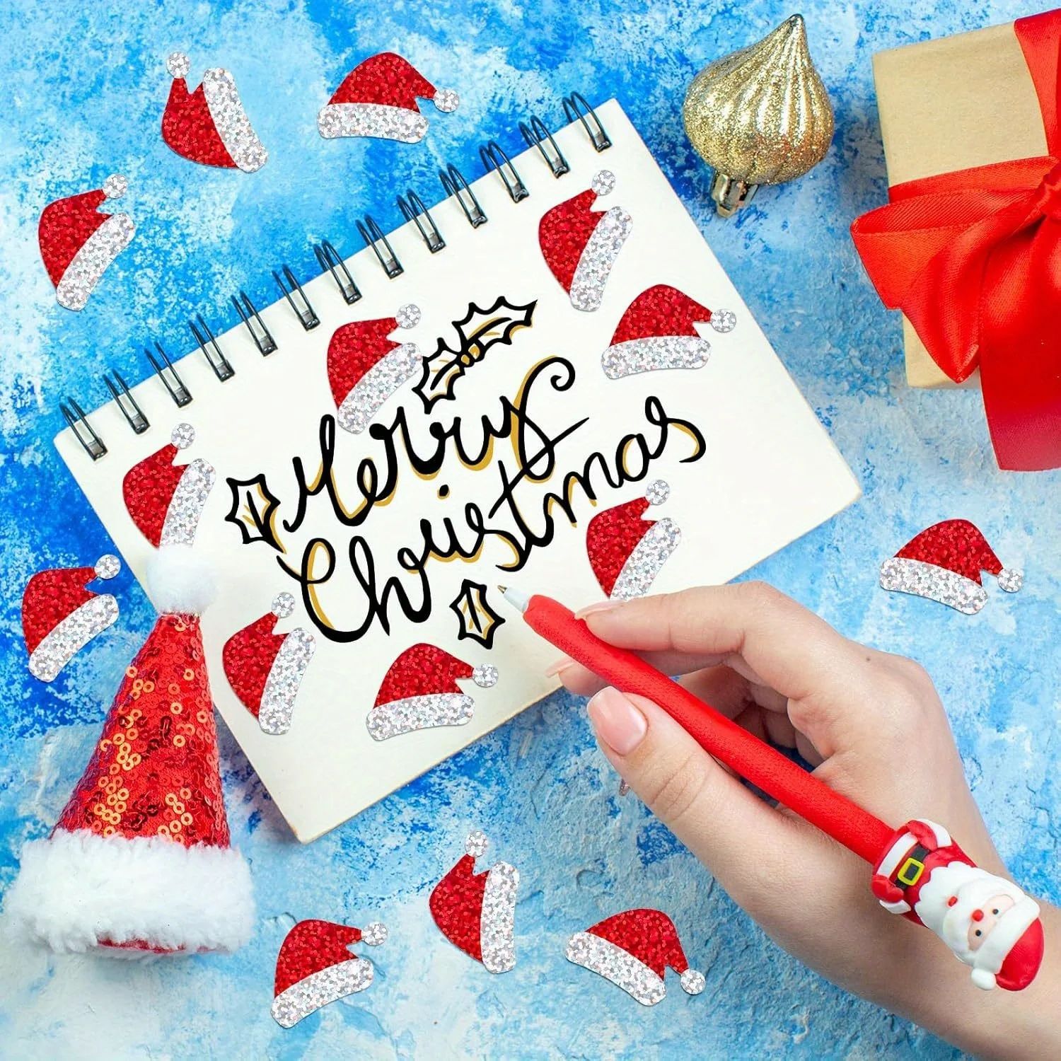 Laser Santa Hat Christmas Sticker Roll 500pcs