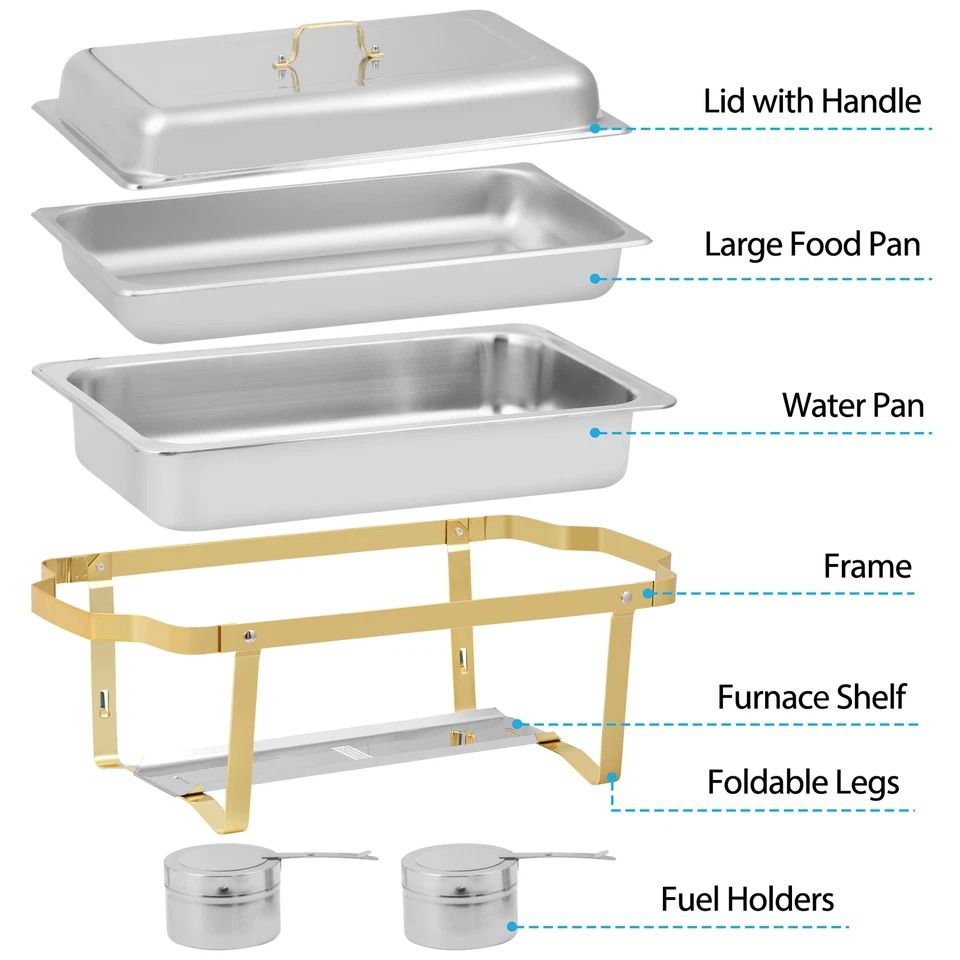Elegant Chafing Dishes Buffet Warmer Set, Gold & Silver, Qt Stainless Steel for Wedding & Restaurant