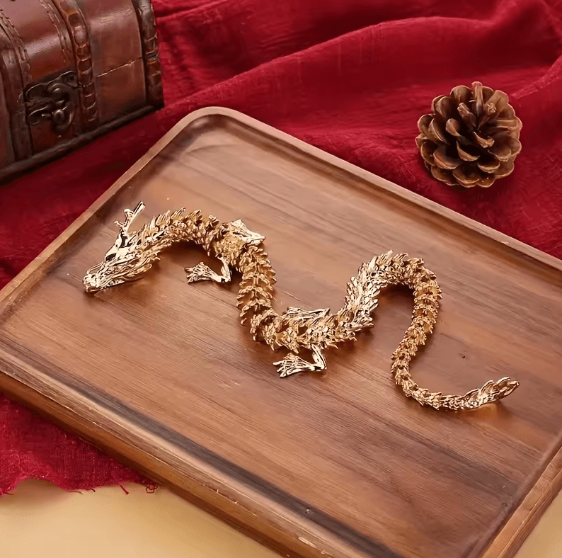 Majestic 3D Alloy Golden Dragon Statue with Movable Limbs – Symbol of Power & Good Luck