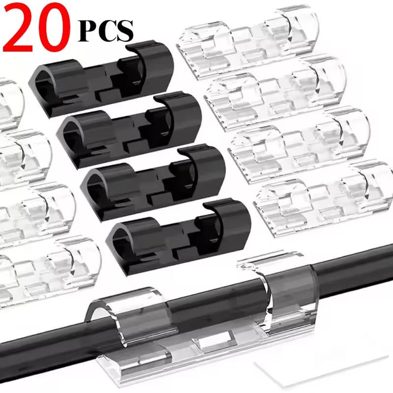 Adhesive cable clips 20-Pack Self-Adhesive Desk & Home Cord Organizer for Clean Cable Management