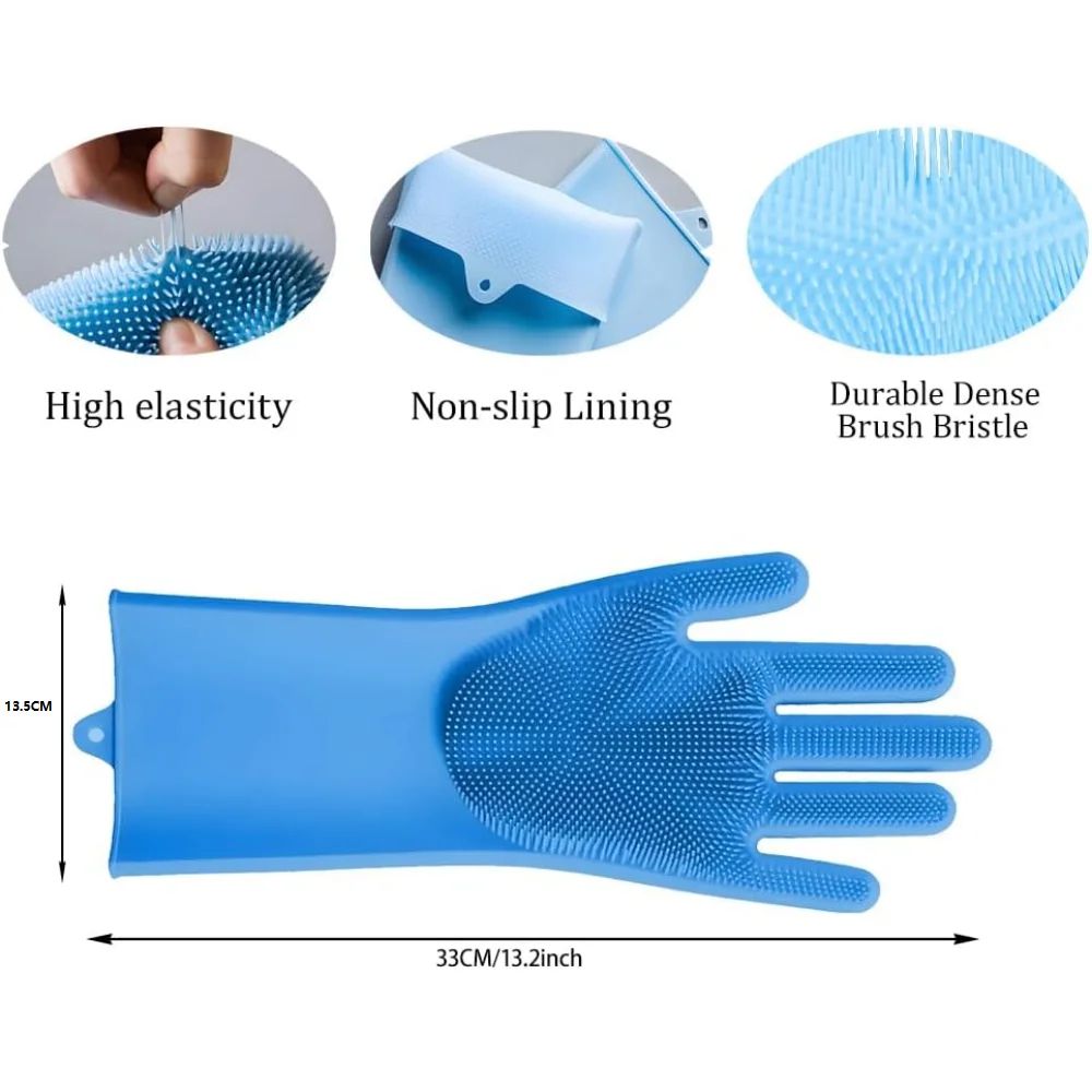 2-in-1 Heat-Resistant Silicone Cleaning Gloves with Built-In Scrubber Teeth