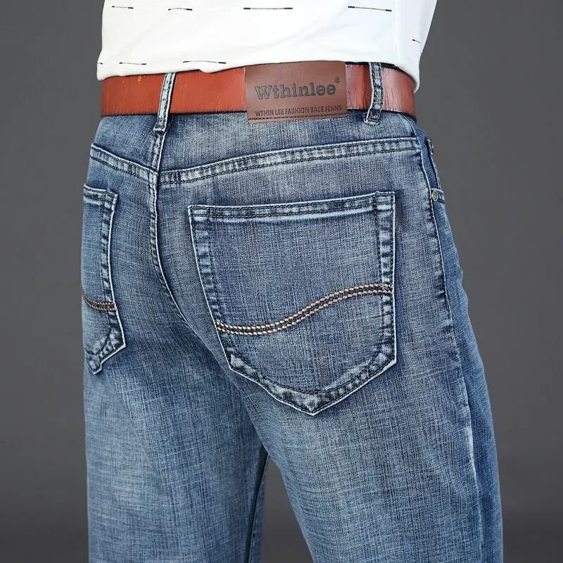 Wthinlee New Business Mens Jeans Casual Straight Stretch Denim Trousers