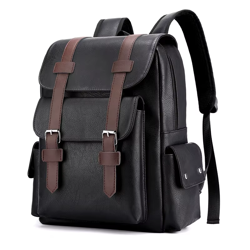 PU Leather Laptop Backpack Large Capacity Travel School Bag