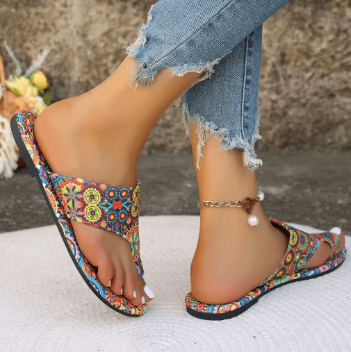 Womens Bohemian Flower Flip Flop Slippers – Lightweight Casual Home & Summer Slides