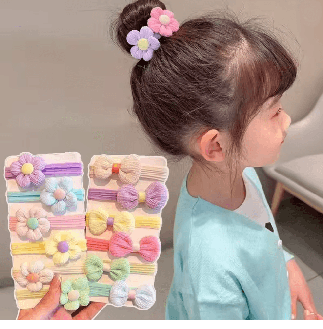 SweetBloom Princess Hair Ties Flower Bow Elastic Hair Bands Set