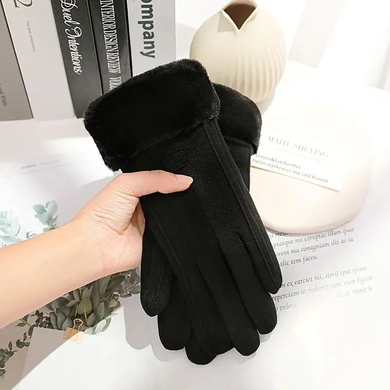 Warm Womens Touchscreen Gloves Plush Lined Suede Winter Driving Gloves