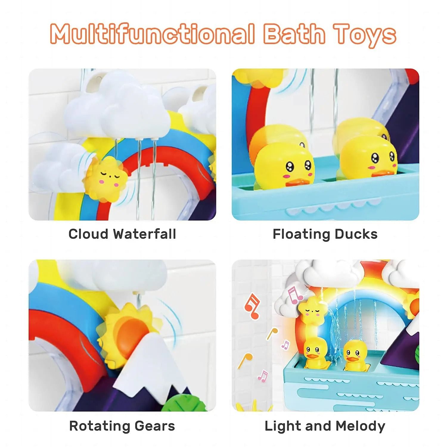 Bath Duck Toy with Rainbow Light and Music Toddlers Bathtub Toy Educational Water Game