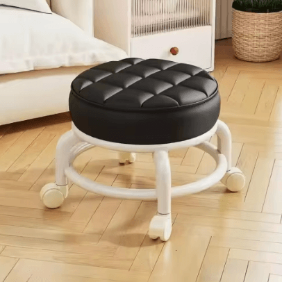 PU Leather Rolling Stool with Wheels Low Profile Padded Seat