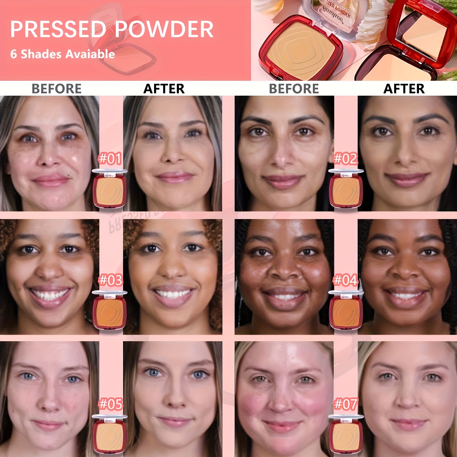 Matte Full Coverage Pressed Powder Foundation with Puff 24H Fresh Wear, Weightless Finishing Makeup