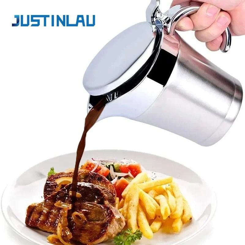 Premium Double-Insulated Stainless Steel Gravy Jug – Thermal Sauce Pot with Hinged Lid