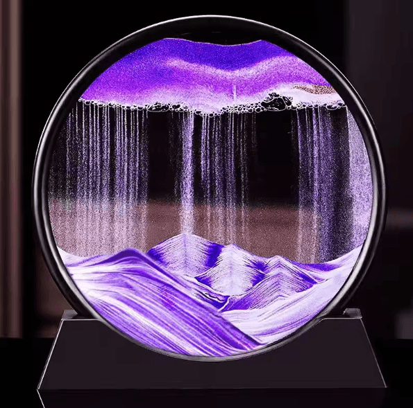 3D Moving Sand Art Picture – Round Glass Quicksand Flowing Sand Frame for Relaxing Home Office