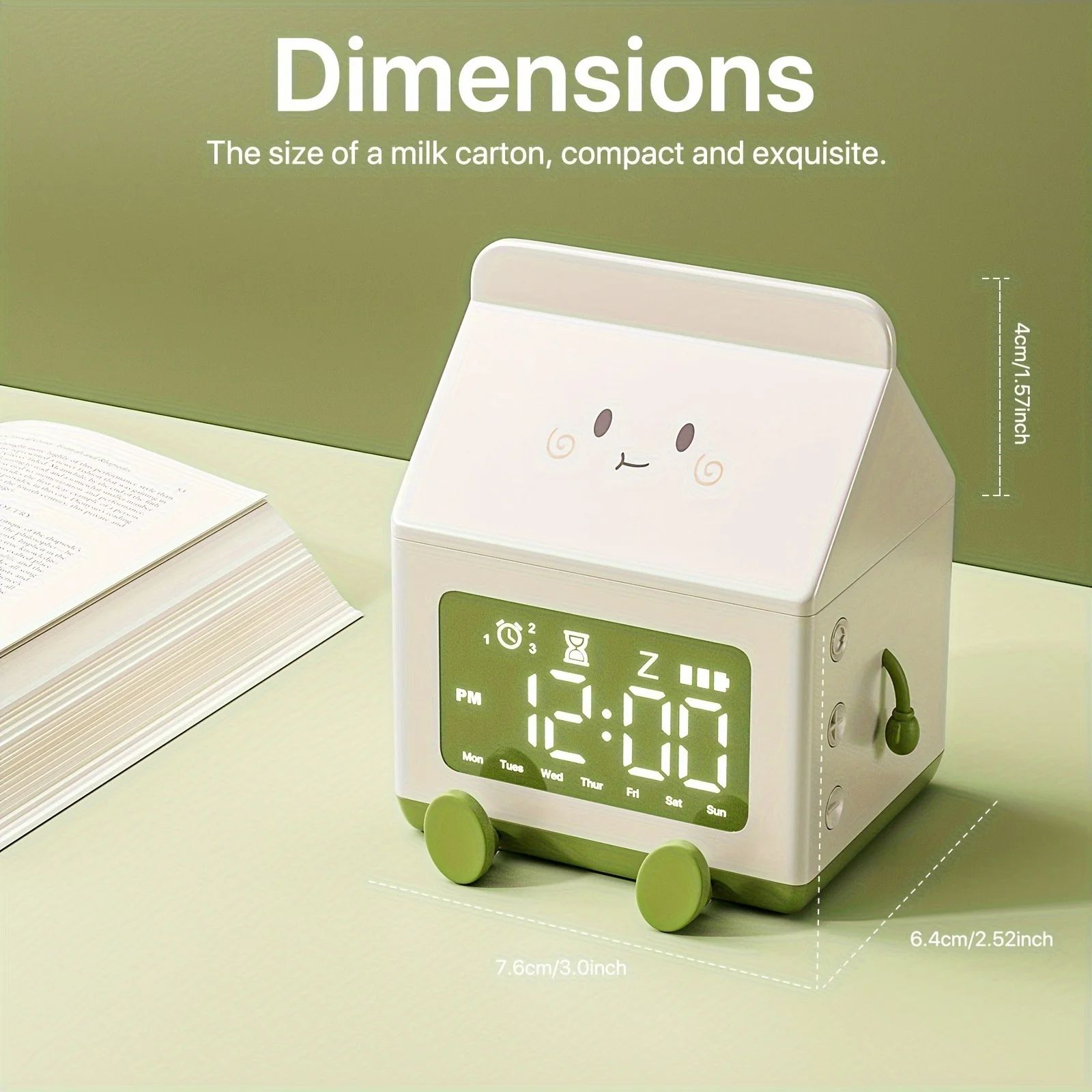 Cute Milk Box Digital Alarm Clock - Mini LED Date Display, Countdown Timer, Silent Triple Alarm, Rechargeable