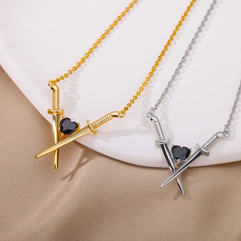 Vintage Gothic Sword and Heart Pendant Necklace – Stainless Steel Aesthetic Jewelry
