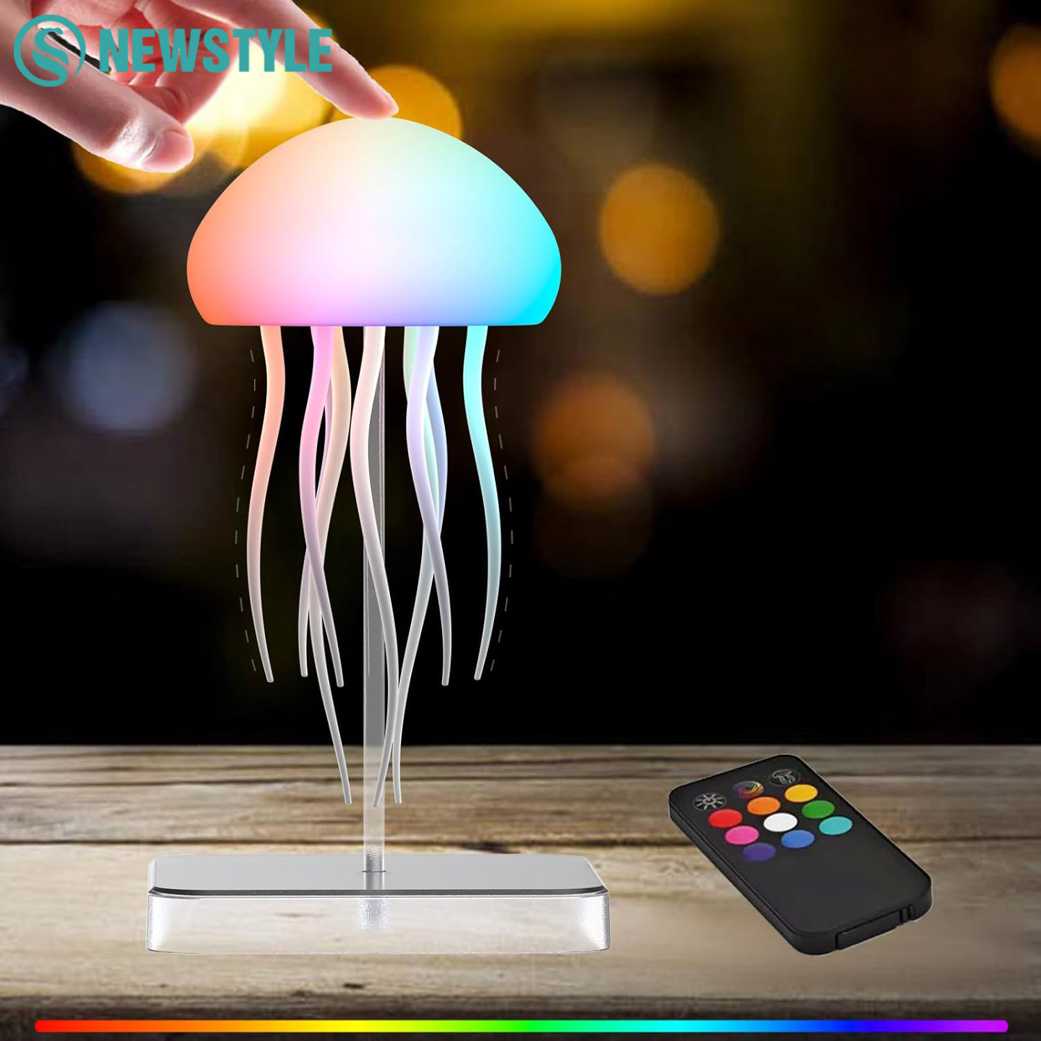 Rechargeable RGB Gradient Jellyfish Night Light with Remote Control, Bedside Lamp for Christmas Gifts