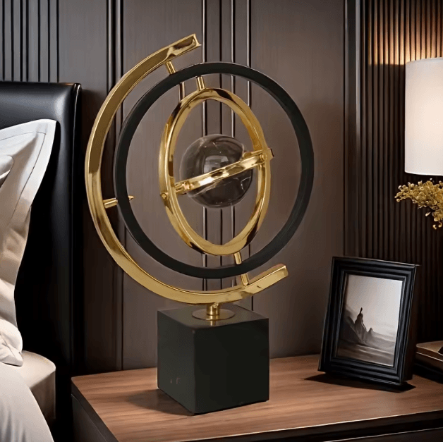 Modern Black & Gold Metal Globe Sculpture – Elegant metal globe sculpture for Luxury Home & Office Decor