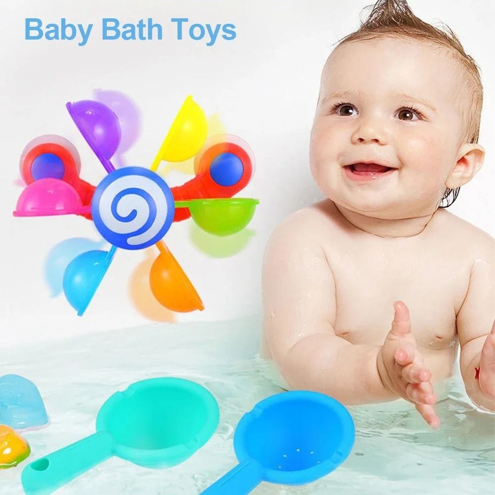 Baby Bath Toys Colorful Water Wheel Bathing Sucker Bathtub Water Spray Play Set