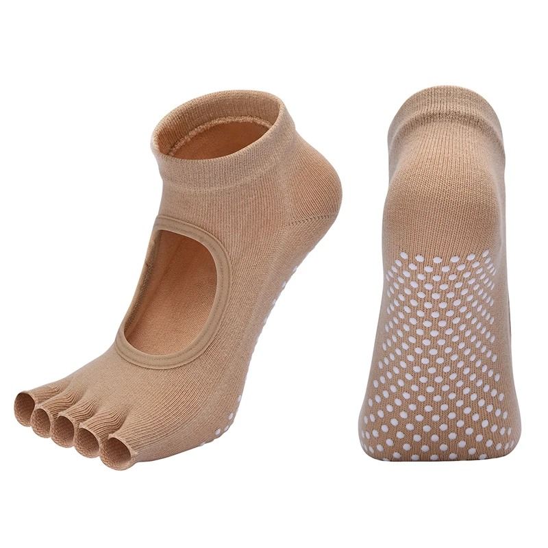 Women Cotton Yoga Backless Five Toe Socks Anti Slip Silicone Pilates Gym Ballet Dance Socks