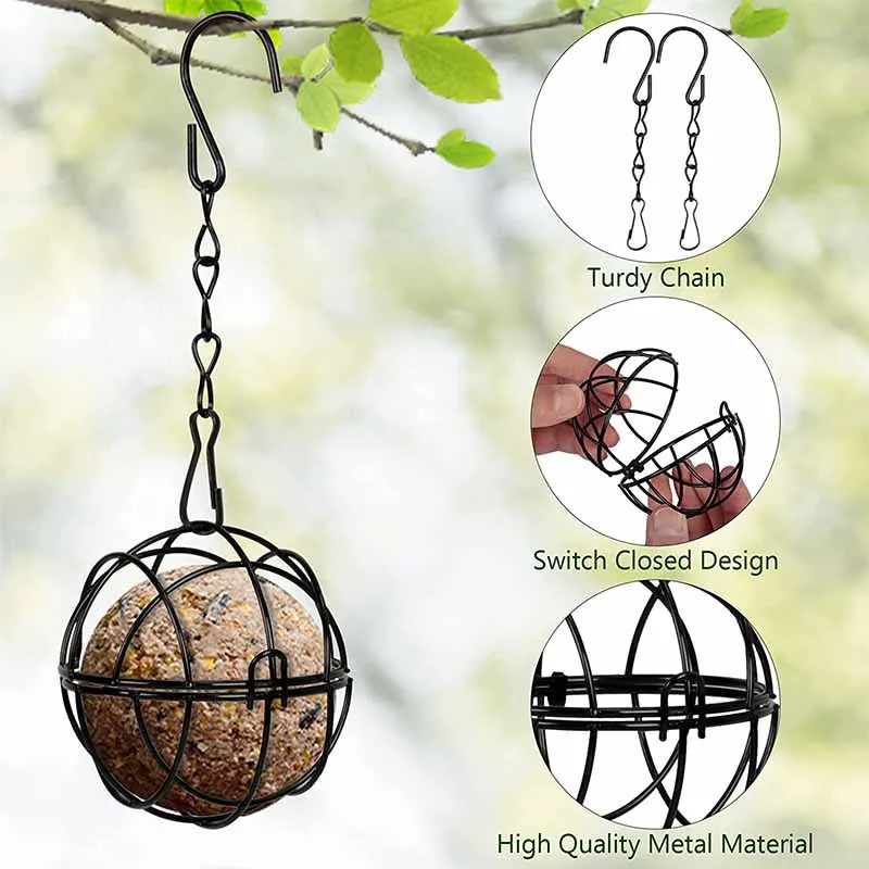 Squirrel Proof Metal Suet Ball Bird Feeder with Chain, Outdoor Garden Hanging Feeder for Wild Birds & Hummingbirds