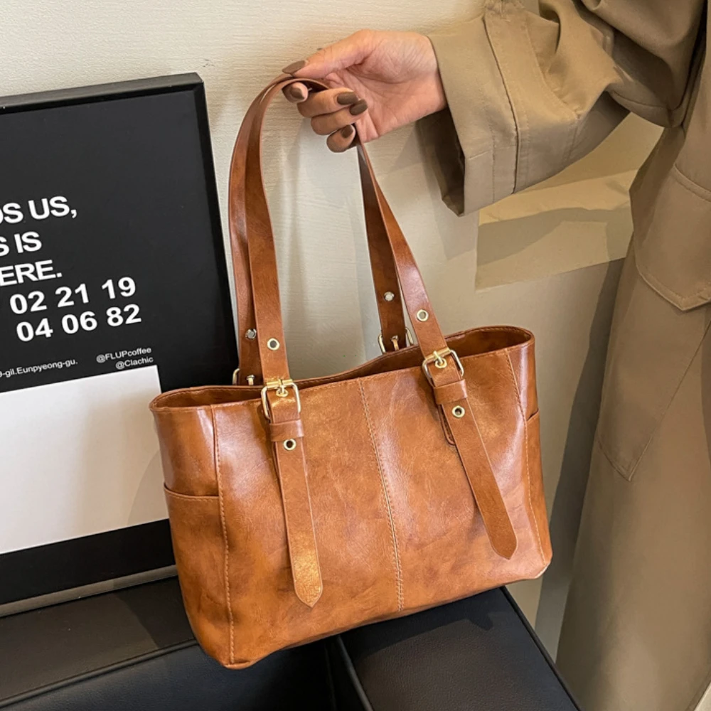 Vintage Chic retro tote bag for Women Large Capacity PU leather shoulder bag