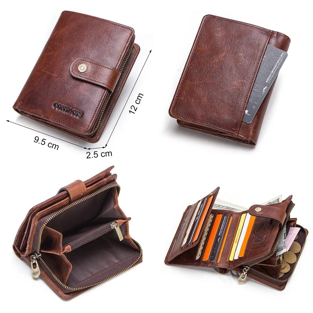 Genuine Leather RFID Blocking Wallet with Coin Pocket