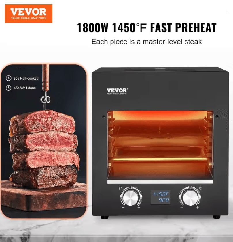 Vevor 1800W Infrared Electric Steak Grill with Adjustable Rack