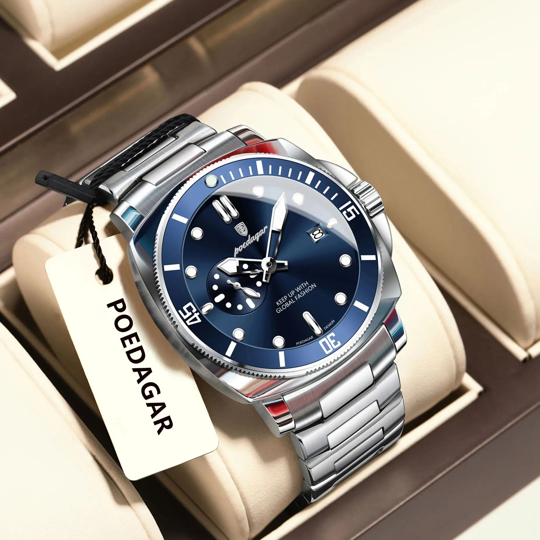 POEDAGAR Luxury Waterproof Men's Quartz Watch with Luminous Date & Dual Time