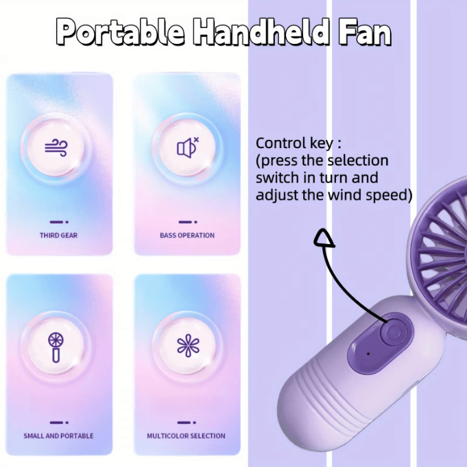 CoolBreeze USB Rechargeable Mini Handheld Fan 3 Speed Portable Cooling Fan for Travel Office Outdoor Use